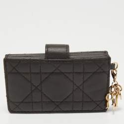 Pre Owned Dior Dark Grey Cannage Leather 5 Gusset Card Holder