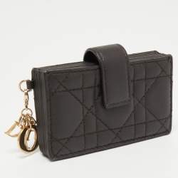 Pre Owned Dior Dark Grey Cannage Leather 5 Gusset Card Holder