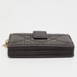 Pre Owned Dior Dark Grey Cannage Leather 5 Gusset Card Holder