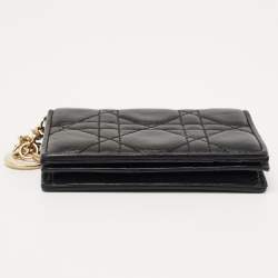 Pre Owned Dior Black Cannage Leather Mini Lady Dior Card Case