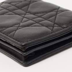 Pre Owned Dior Black Cannage Leather Mini Lady Dior Card Case