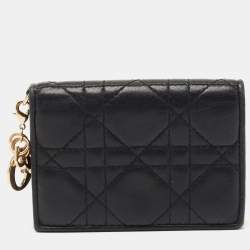 Pre Owned Dior Black Cannage Leather Mini Lady Dior Card Case