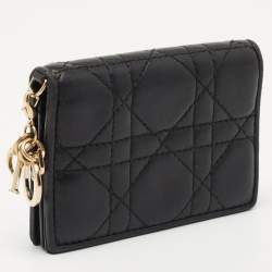 Pre Owned Dior Black Cannage Leather Mini Lady Dior Card Case