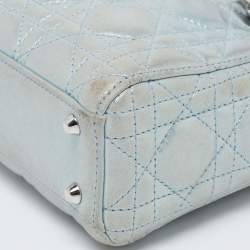 Dior Mint Green Cannage Shimmering Leather Mini Lady Dior Tote