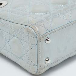 Dior Mint Green Cannage Shimmering Leather Mini Lady Dior Tote