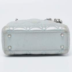 Dior Mint Green Cannage Shimmering Leather Mini Lady Dior Tote