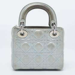 Dior Mint Green Cannage Shimmering Leather Mini Lady Dior Tote