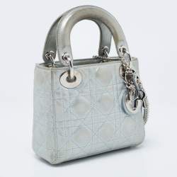 Dior Mint Green Cannage Shimmering Leather Mini Lady Dior Tote