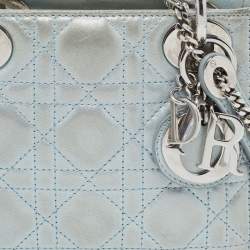 Dior Mint Green Cannage Shimmering Leather Mini Lady Dior Tote