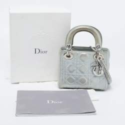 Dior Mint Green Cannage Shimmering Leather Mini Lady Dior Tote