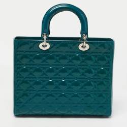Pre Owned Dior Green Cannage Patent Leather Large Lady Dior Tote