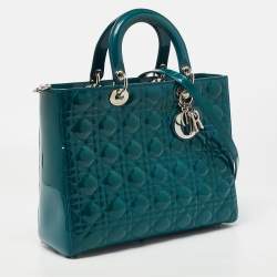 Pre Owned Dior Green Cannage Patent Leather Large Lady Dior Tote