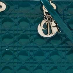 Pre Owned Dior Green Cannage Patent Leather Large Lady Dior Tote