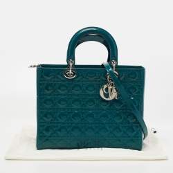 Pre Owned Dior Green Cannage Patent Leather Large Lady Dior Tote