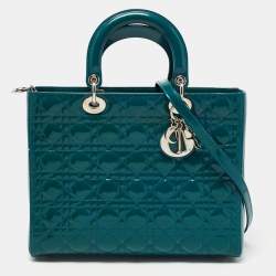 Pre Owned Dior Green Cannage Patent Leather Large Lady Dior Tote