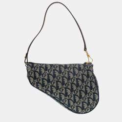 Dior Navy Blue Canvas Saddle Clutch Bag 