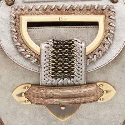 Pre Owned Dior Grey/Silver Python and Leather Limited Edition 026 Jeanne Frame Satchel