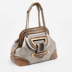 Pre Owned Dior Grey/Silver Python and Leather Limited Edition 026 Jeanne Frame Satchel