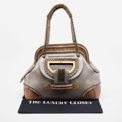 Pre Owned Dior Grey/Silver Python and Leather Limited Edition 026 Jeanne Frame Satchel