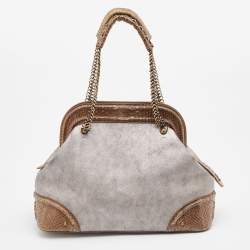 Pre Owned Dior Grey/Silver Python and Leather Limited Edition 026 Jeanne Frame Satchel