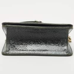 Pre Owned Dior Green Crackled Patent Leather Mini Diorama Chain Bag