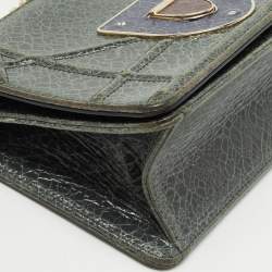 Pre Owned Dior Green Crackled Patent Leather Mini Diorama Chain Bag