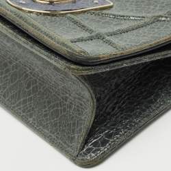 Pre Owned Dior Green Crackled Patent Leather Mini Diorama Chain Bag