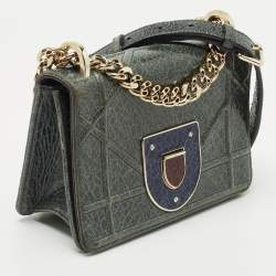 Pre Owned Dior Green Crackled Patent Leather Mini Diorama Chain Bag