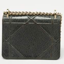 Pre Owned Dior Green Crackled Patent Leather Mini Diorama Chain Bag