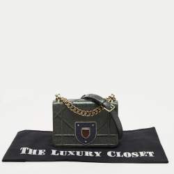 Pre Owned Dior Green Crackled Patent Leather Mini Diorama Chain Bag