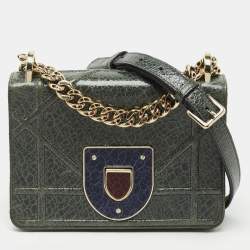 Pre Owned Dior Green Crackled Patent Leather Mini Diorama Chain Bag
