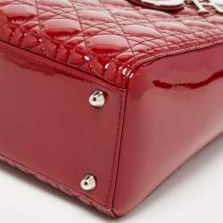 Pre Owned Dior Red Cannage Patent Leather Large Lady Dior Tote