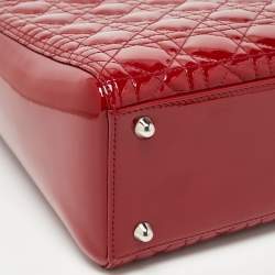 Pre Owned Dior Red Cannage Patent Leather Large Lady Dior Tote