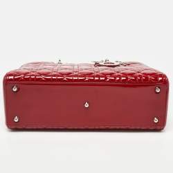 Pre Owned Dior Red Cannage Patent Leather Large Lady Dior Tote