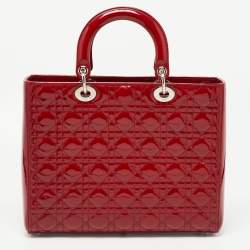 Pre Owned Dior Red Cannage Patent Leather Large Lady Dior Tote
