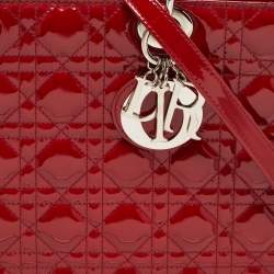 Pre Owned Dior Red Cannage Patent Leather Large Lady Dior Tote