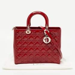 Pre Owned Dior Red Cannage Patent Leather Large Lady Dior Tote