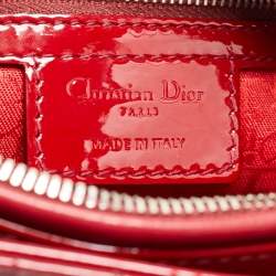 Pre Owned Dior Red Cannage Patent Leather Large Lady Dior Tote