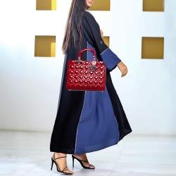 Pre Owned Dior Red Cannage Patent Leather Large Lady Dior Tote