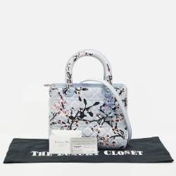 Pre Owned Dior Blue Floral Print Leather Medium Lady Dior Tote