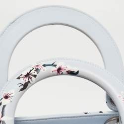 Pre Owned Dior Blue Floral Print Leather Medium Lady Dior Tote