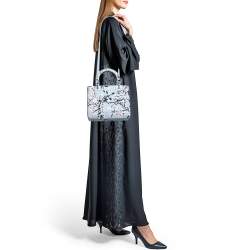 Pre Owned Dior Blue Floral Print Leather Medium Lady Dior Tote