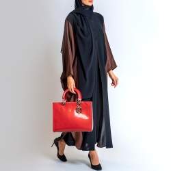 Pre Owned Dior Red Cannage Patent Leather Large Lady Dior Tote