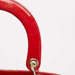 Pre Owned Dior Red Cannage Patent Leather Large Lady Dior Tote