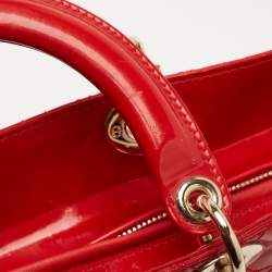 Pre Owned Dior Red Cannage Patent Leather Large Lady Dior Tote