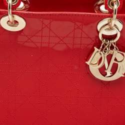 Pre Owned Dior Red Cannage Patent Leather Large Lady Dior Tote