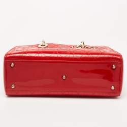 Pre Owned Dior Red Cannage Patent Leather Large Lady Dior Tote