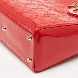 Pre Owned Dior Red Cannage Patent Leather Large Lady Dior Tote