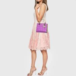 Pre Owned Dior Multicolor Cannage Leather and Water Snake Medium Lady Dior Tote