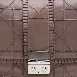 Pre Owned Dior Taupe Grey Leather New Lock Ruffle Flap Bag